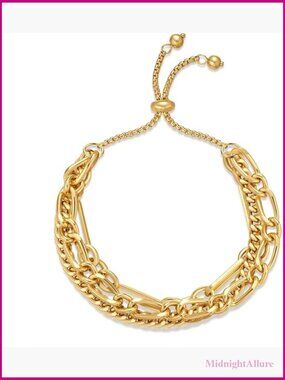 14K Gold Plated Adjustable Slider Chain Link Bangle Bracelet